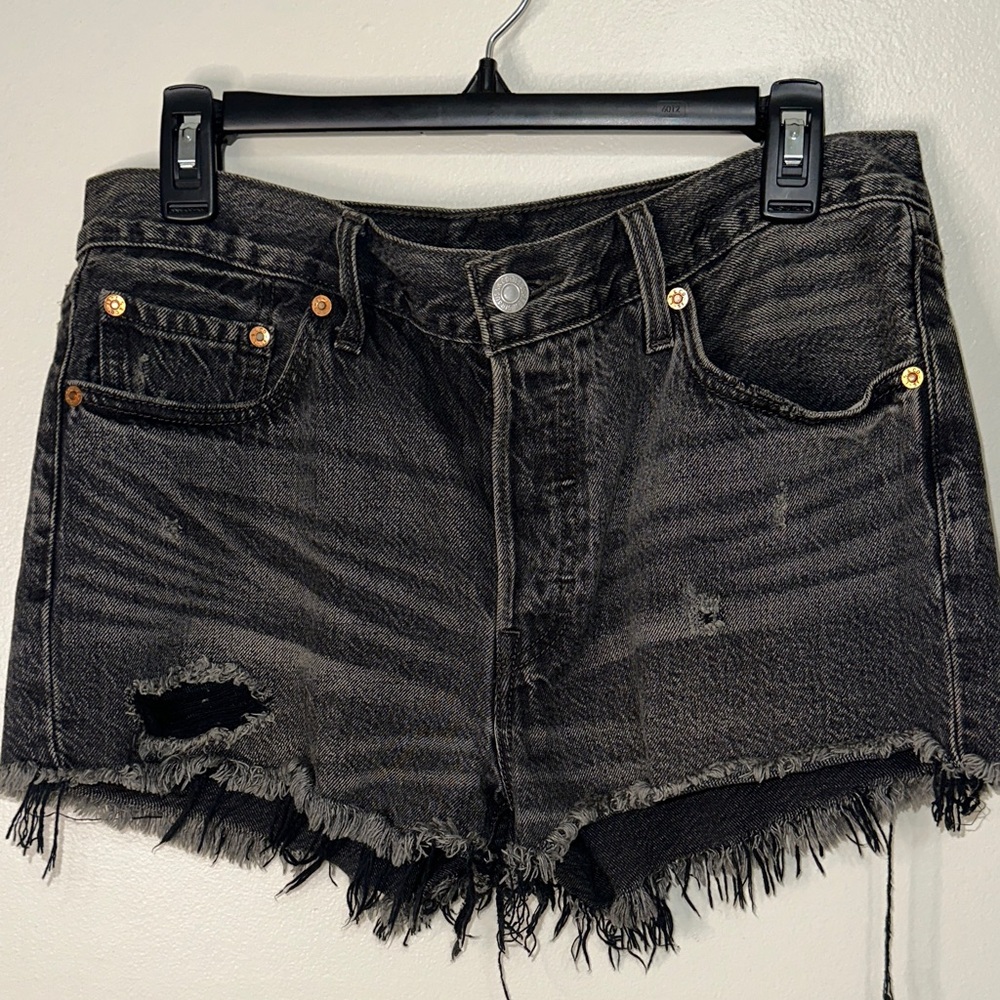 Levi’s  Distressed Black Denim Shorts